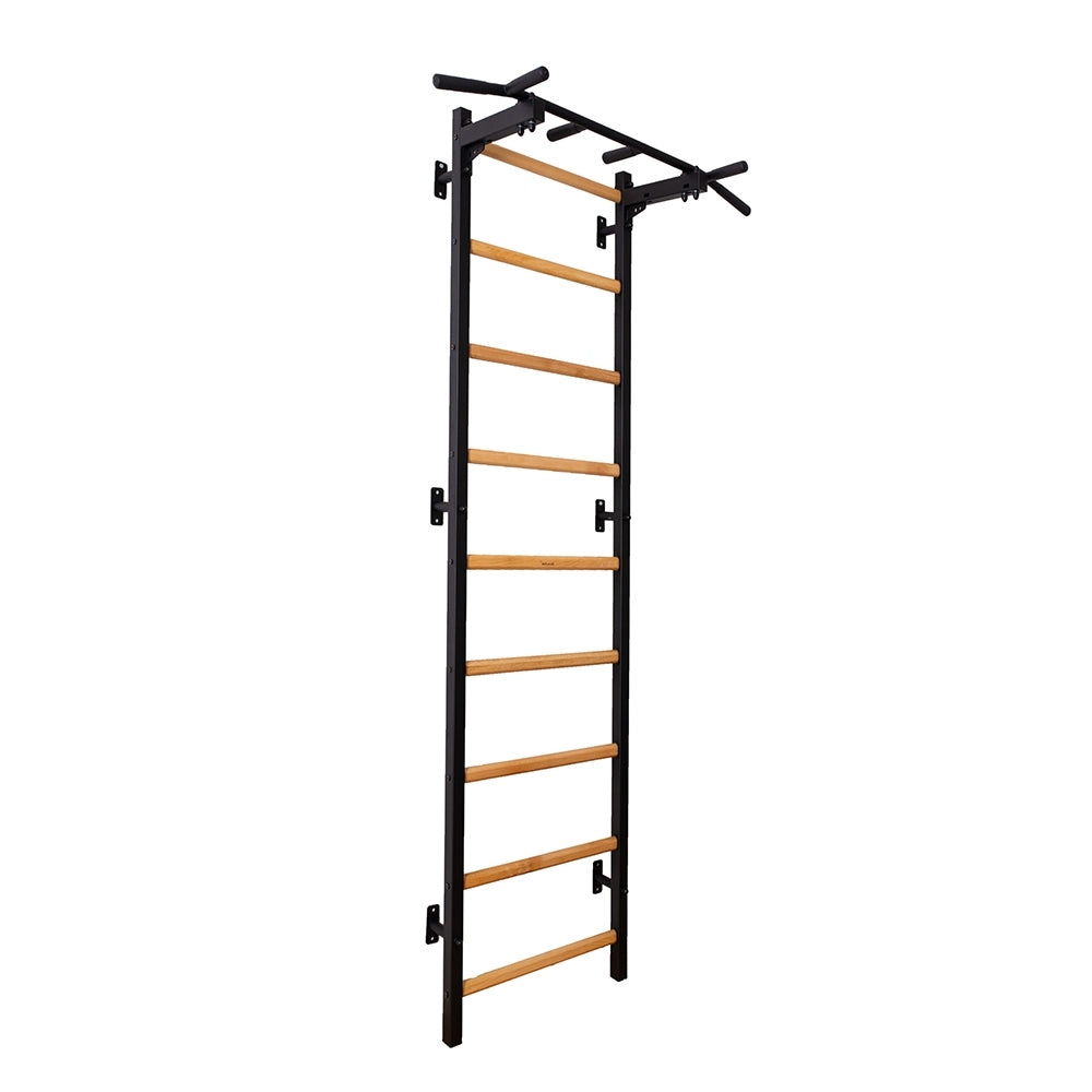 BenchK 721Swedish Ladder / Wall Bar - Premium Steel & Beech Wood Fitness Ladder with Fixed 6-Grip Pull-Up Bar