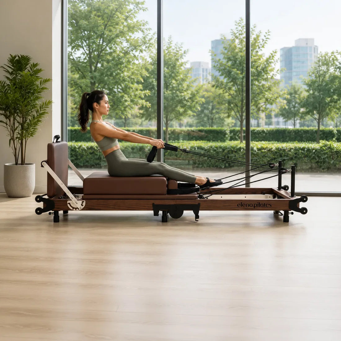 Eleno Pilates Home Fit Foldable Reformer Bundle - Red Oak / Brown