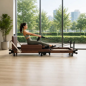 Eleno Pilates Home Fit Foldable Reformer Bundle - Red Oak / Brown