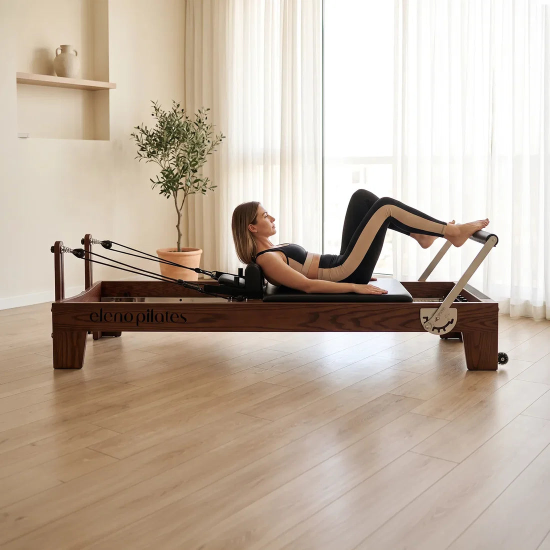 Eleno Pilates Home Fit Pro Foldable Reformer Bundle - Red Oak / Black