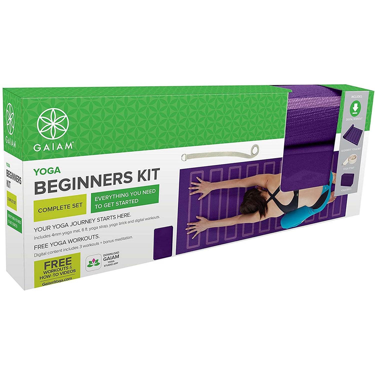 Gaiam Yoga Beginners Kit | Mat, Block, Strap